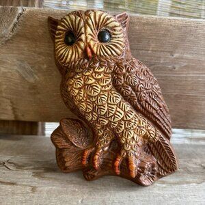 Vintage 1970s Hoot Owl Wall Hanging Decor Boho Retro Style MCM Wood Foam 7"